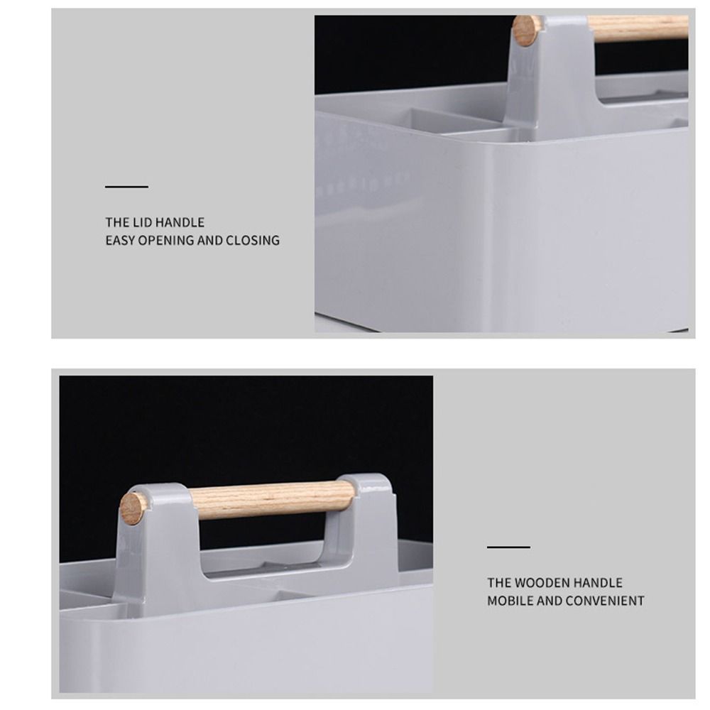 Wood Handle Stationery Finishing Box Multi-compartment Desktop Storage Case Divided Baskets  Tools