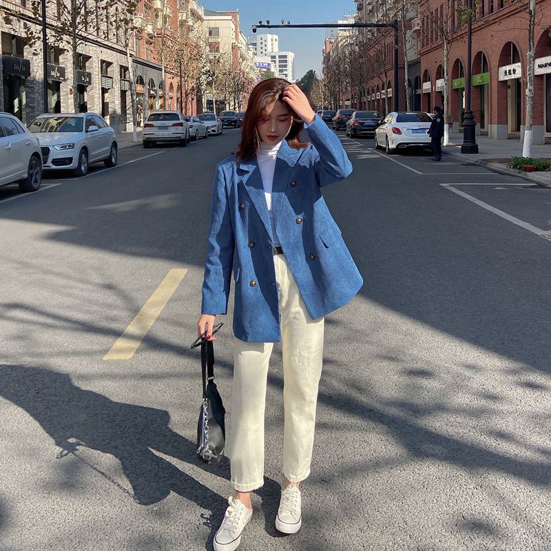 Vintage Loose Black Blazer for Women, Korean Style Casual Chic Jacket, Perfect for Spring and Autumn Streetwear