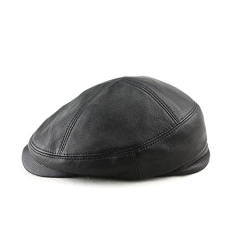 Men's Genuine Goat Leather Newsboy Beret - Trendy Spring/Autumn British-American Fashion, Thin Style for Middle-Aged.