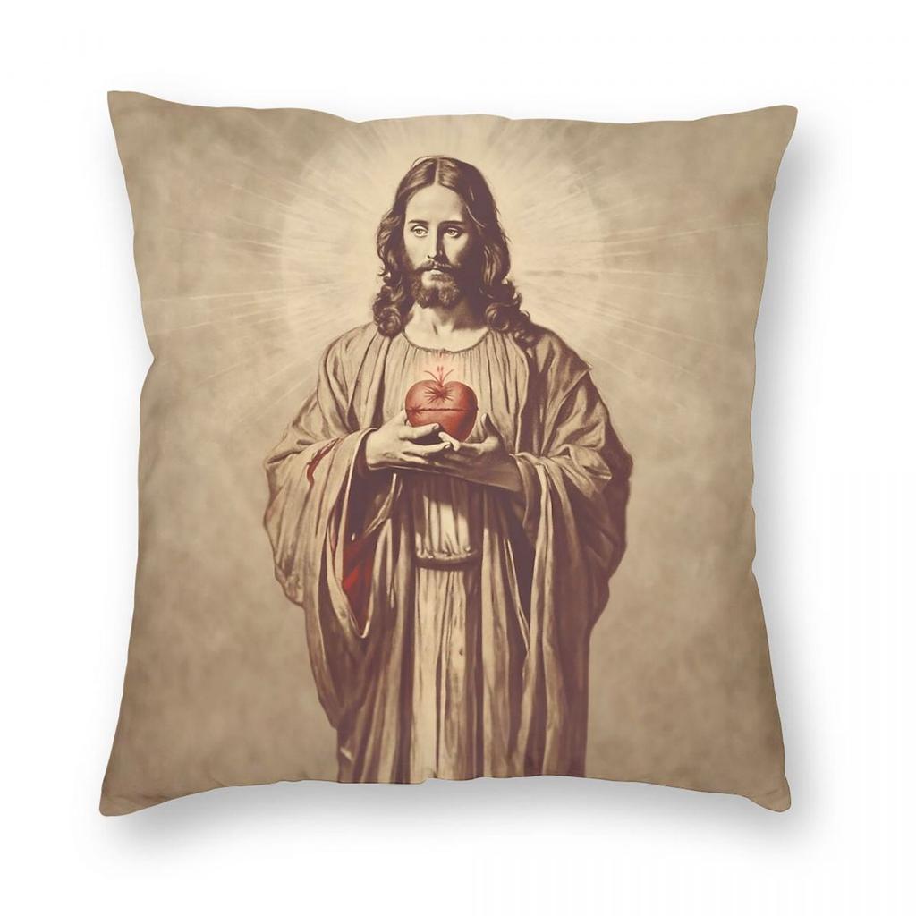 Jesus Christ Sacred Heart Square Pillowcase Polyester Linen Velvet Pattern Zip Decorative Throw Pillow Case Bed Cushion Cover