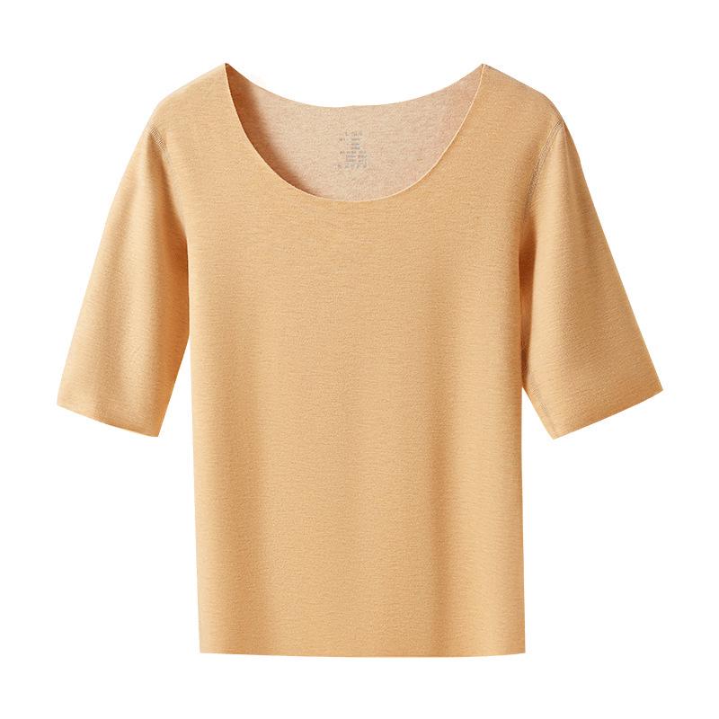 Velvet-Lined Seamless Women's Tops: Warm Half-Sleeve, Five-Quarter Sleeve, and Three-Quarter Sleeve Silk Options.
