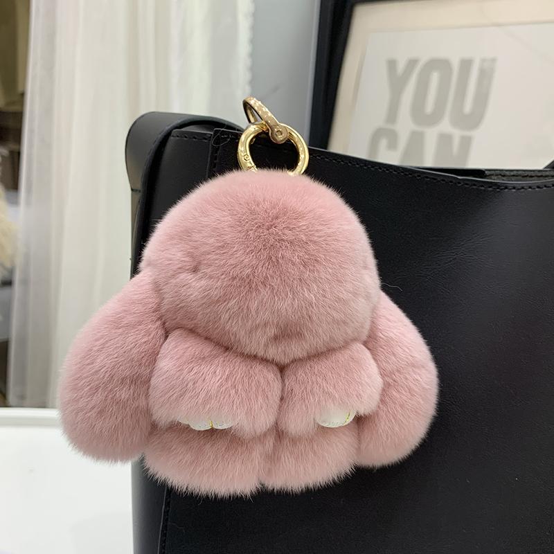Mini Cute Real Rex Rabbit Fur Bunny Keychain Toy Doll Keyring Tote Bag Charm 10CM Fur Rabbit Keychain Car Bag Pendant