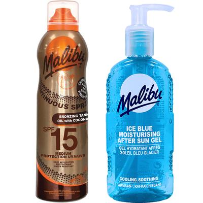 Aceite Malibu SPF15 Aceite de Coco 175ml + Gel After-Sun Azul Hielo 200ml