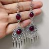 Red Gothic Vampire Silver Filigree Pointed Toe Earrings