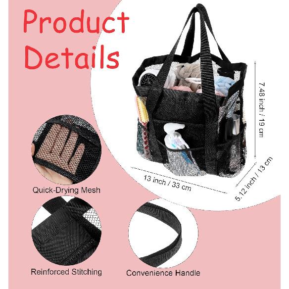 8-Pocket Mesh Tote Bag, Mesh Beach Bag Cleaning Caddy for Bathroom, Camping & College Dorm Bathroom Toiletry Cleaning Bags, Easy to Carry & Clean,