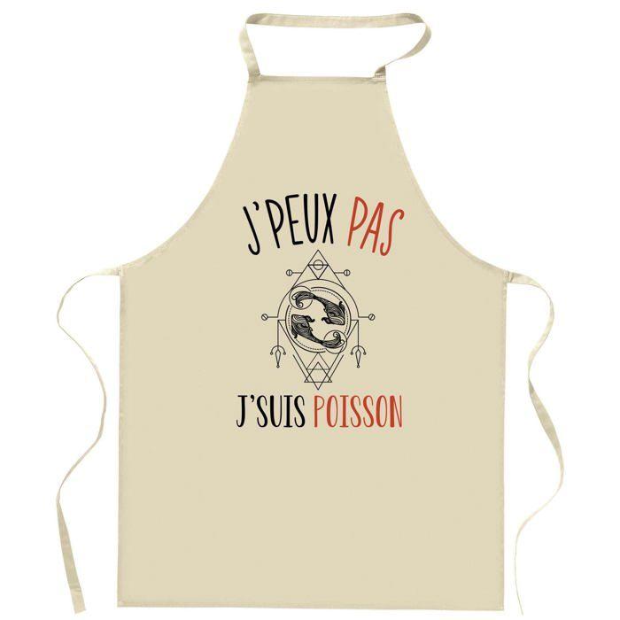 Tablier de cuisine - signe poisson "J'peux pas" - Coton durable - Impression France DTG - Liens ajustables