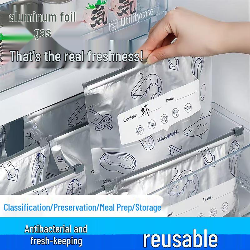 Sealable Japanese Titanium Foil Fresh-Keeping Bags: Odor-Proof, Food-Grade for Refrigerator/Freezer