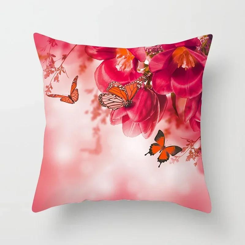 Butterfly Flower Pattern Decorative Pillowcase Car Sofa Square Cushion Pillowcase