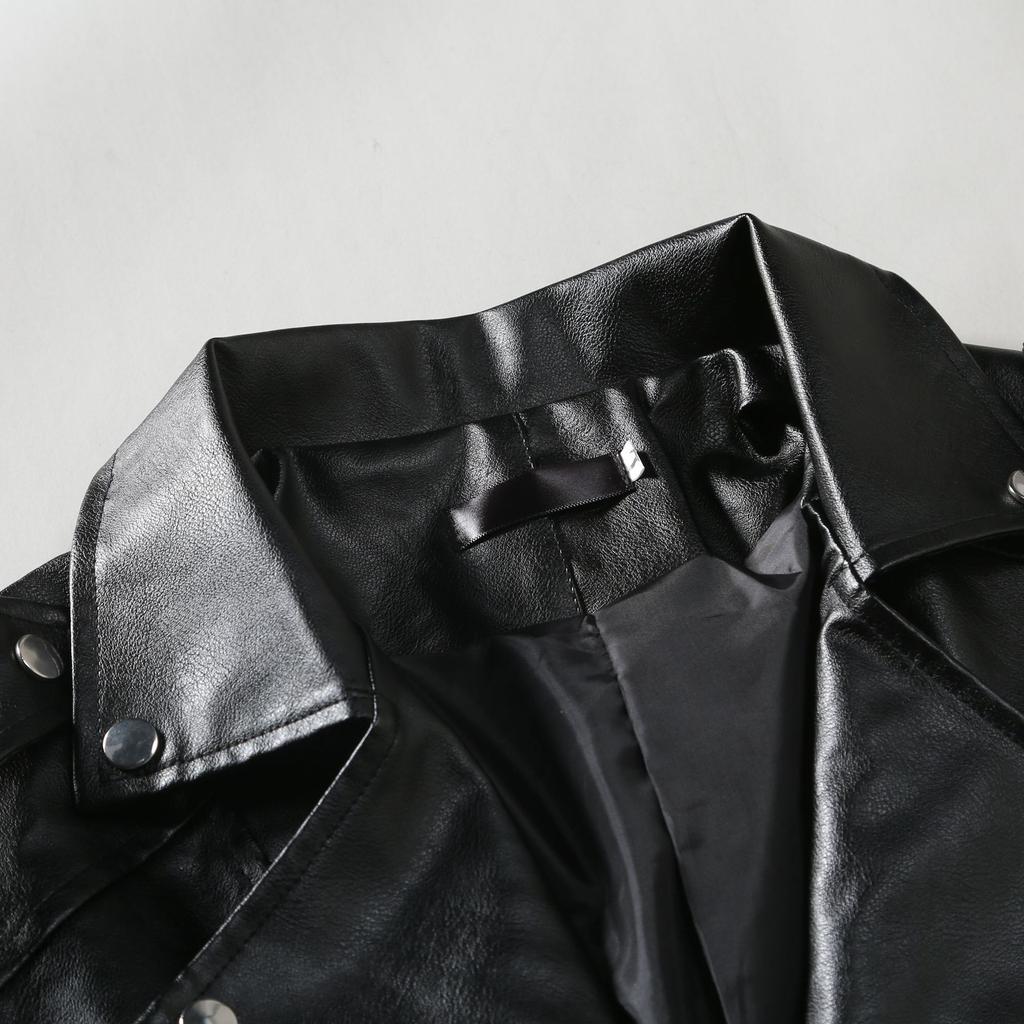 Autumn new men's high-quality slim-fit lapel diagonal leather jacket, British fashion biker leather jacket
