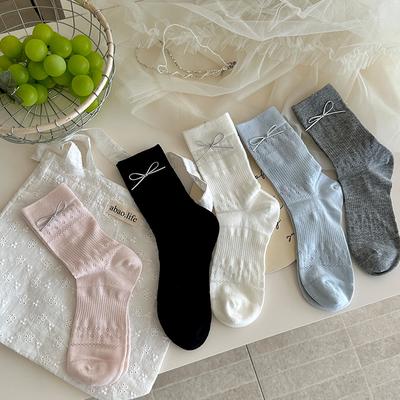 Women's Summer Thin Bow Ballet Mesh Breathable Solid Color All Purpose Boneless Tube Stack Socks