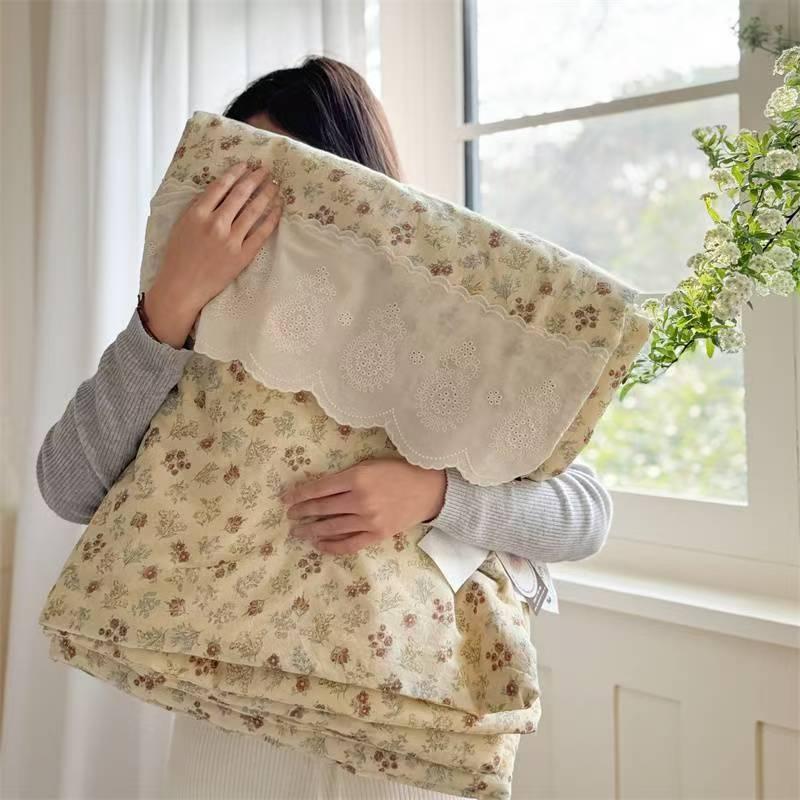 Lace Pure Cotton Quilt Twin Queen Size Bedding Single Double Bed Comforter Summer Spring Floral Print Gauze Quilted Blanket