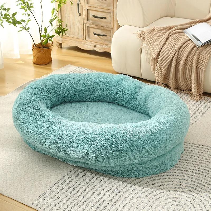 Round Plush Pet Bed for Dogs Cats Fluffy Warm Soft Circle Cushion Mat Detachable Washable Dog Sofa for Kennel Cozy Sleeping Mattress