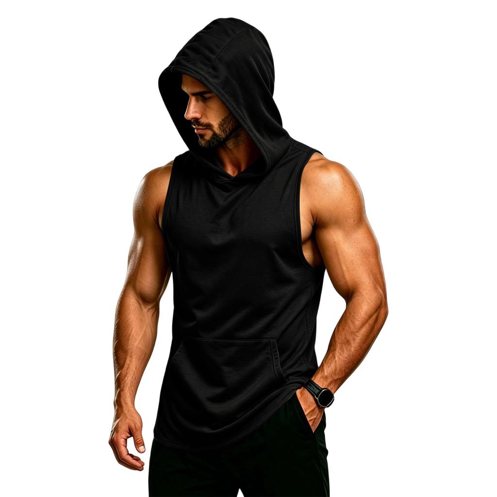 Men's Sleeveless Hoodie Muscle Fit Gym Tank Top Breathable Quick Dry Workout Vest for Training and Fitness