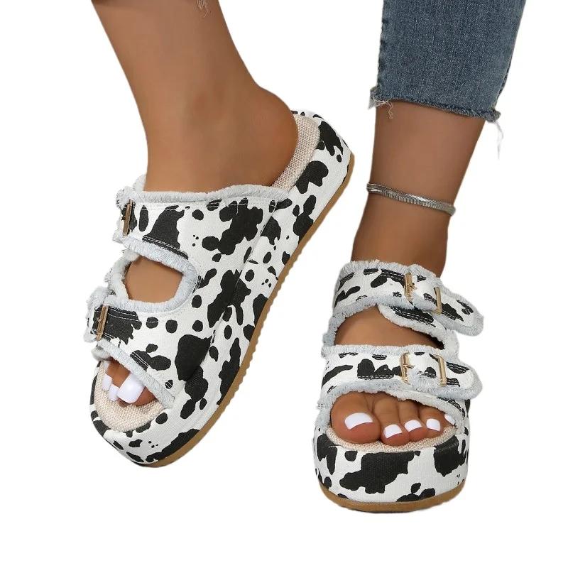 Fashion 2024 Hot Sale Shoes Female Open Toe Women's Slippers Summer Camouflage Mixed Colors Outdoor Casual Platform Large Size Slippers