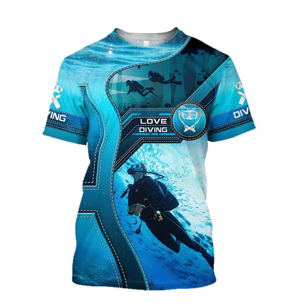 2024 new 3d printing T-shirt unisex diving art casual sweatshirt crew neck street top