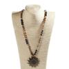 Handcrafted Sun Pendant Necklace Sweater Chain Jewelry with 8mm Natural Stone and Glass Beads in Elegant Antique Tone  dark brown