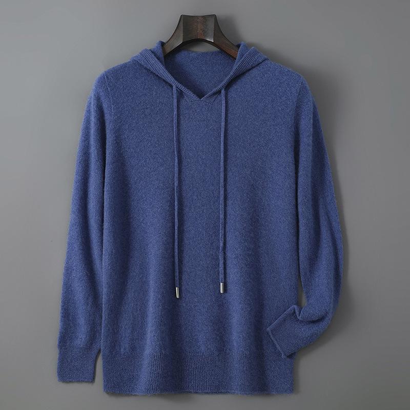 Men's Pure Wool Hoodie - Soft, Comfortable, Long Sleeve Knitwear for Autumn & Winter.