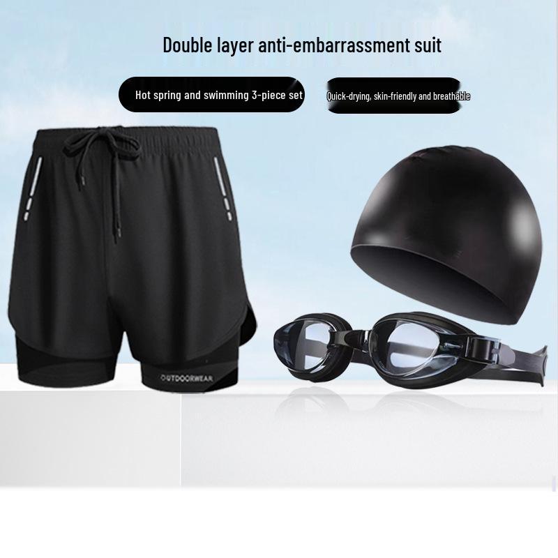 Herren Badehosen Set: Inklusive Schwimmbrille und Badekappe - Anti-Peinlichkeits-Bademode und Schwimmausrüstung