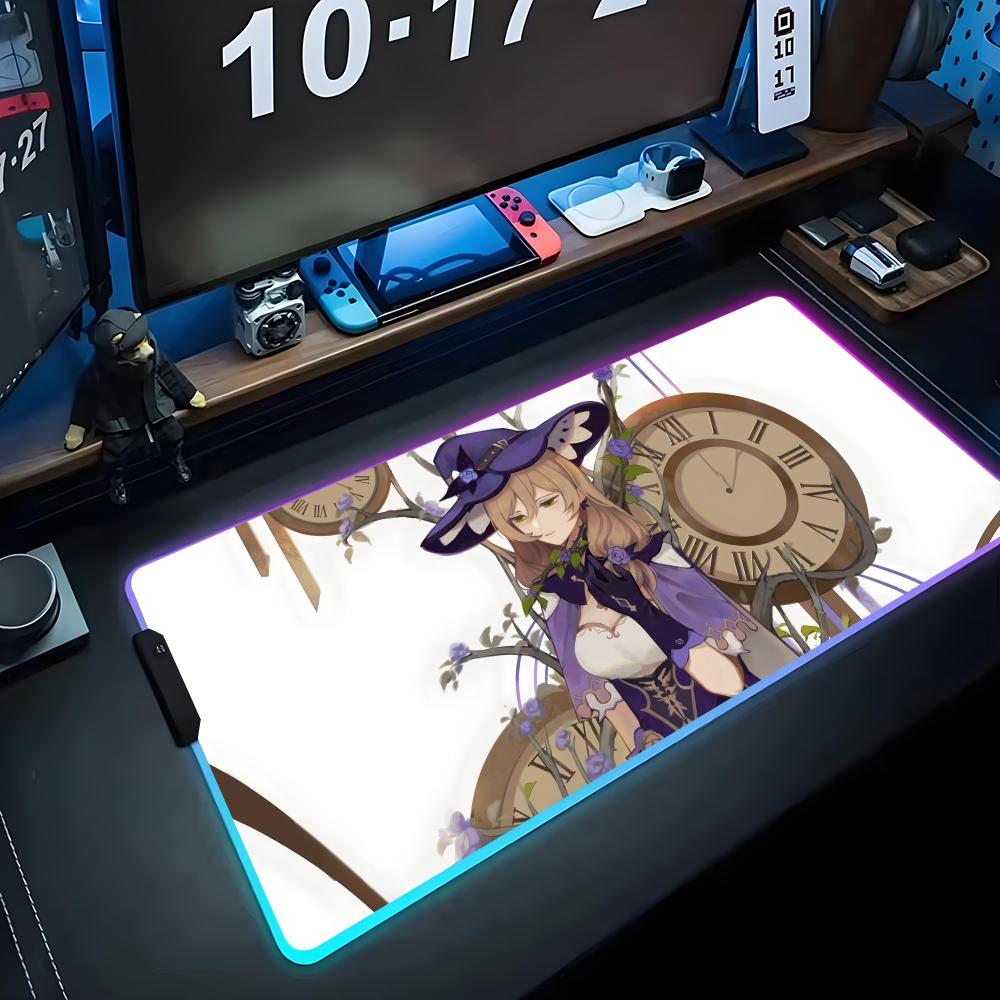 

lisa genshin Mouse Pad RGB Gaming Mousepad Big LED Pad PC Desk Mat Luminous Mouse Pad Large Keyboard Mats Table Rug With Backlit RGB600x300x3mm