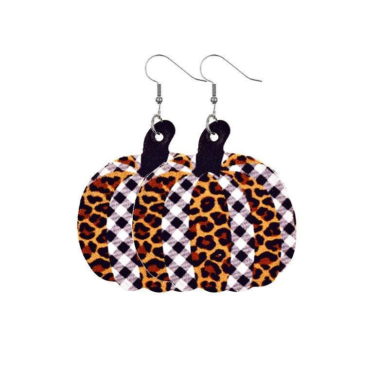 Fall Thanksgiving Earrings Leather Pumpkin Leaf Shape Leather Earrings