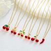 New Sweet and Cute Dripping Oil Strawberry Cherry Titanium Steel Necklace Female Simple Versatile Fruit Series Collarbone Chain