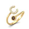 Capital C Initial Letter 3MM Round Smoky Quartz 925 Sterling Silver Gold Vermeil Women Adjustable Wedding Ring