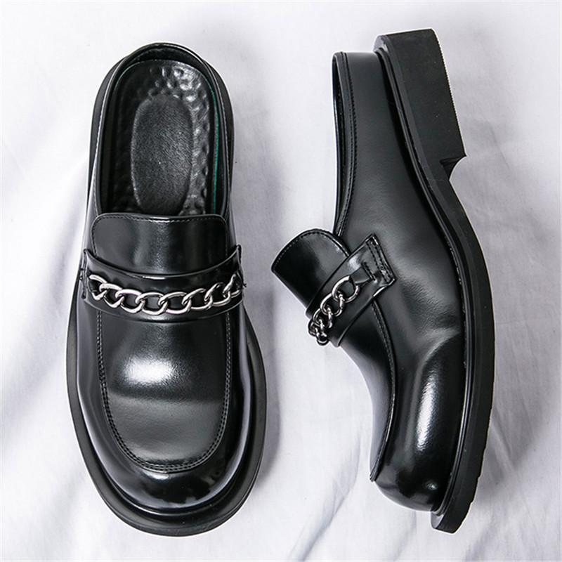 Fashion Fashion New Men's Punk Metal Chain Half Slippers Driving Shoes Male Casual Mules Moccasins Breathable Loafers Zapatos Hombre