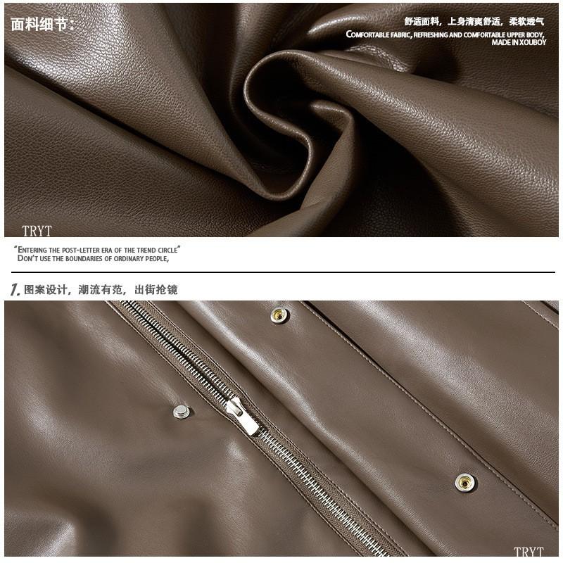 Unisex Stand Collar PU Leather Jacket Oversized Streetwear Casual Outerwear 2026