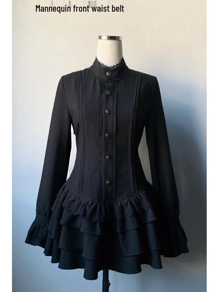 Gothic Lace Waist-Cinching Dress - Slimming & Versatile, Petite Autumn 2025 Style