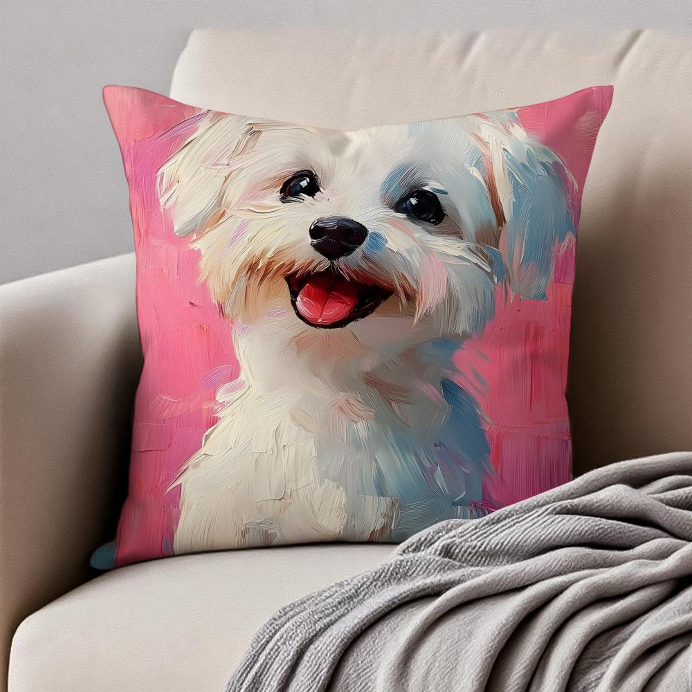 Cute West Highland White Terrier Pet Cushion Cover Pillowcase Antidustmite Invisible Zipper Short Plush Sofa Cushion