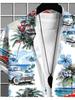 Men's Casual Short - Sleeve Shirt with Coconut Tree & Car Prints, Made of Polyester Fiber, Mixed Color, Multiple Specifications Available, Suitable