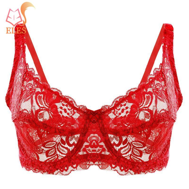 Thin Single-layer Transparent Sexy Bra Full Lace Steel Ring Unlined Bra Fresh Adjustment Plus Size Bra 34-40 Cup BC