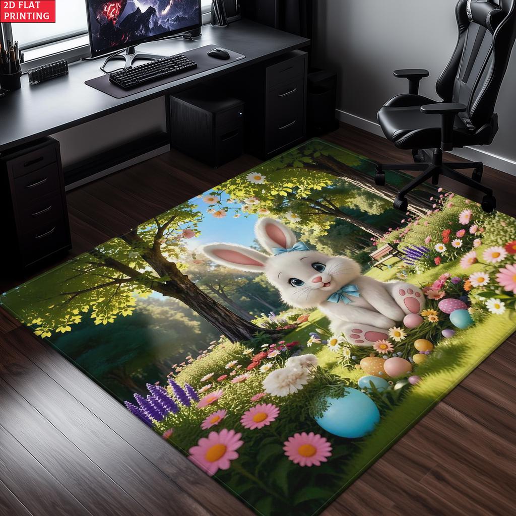Cute White Easter Bunny Large Room Carpet Non Slip Cartoon Kids Bedroom Living Room Floor Mat Home Decor Children's Play Carpet