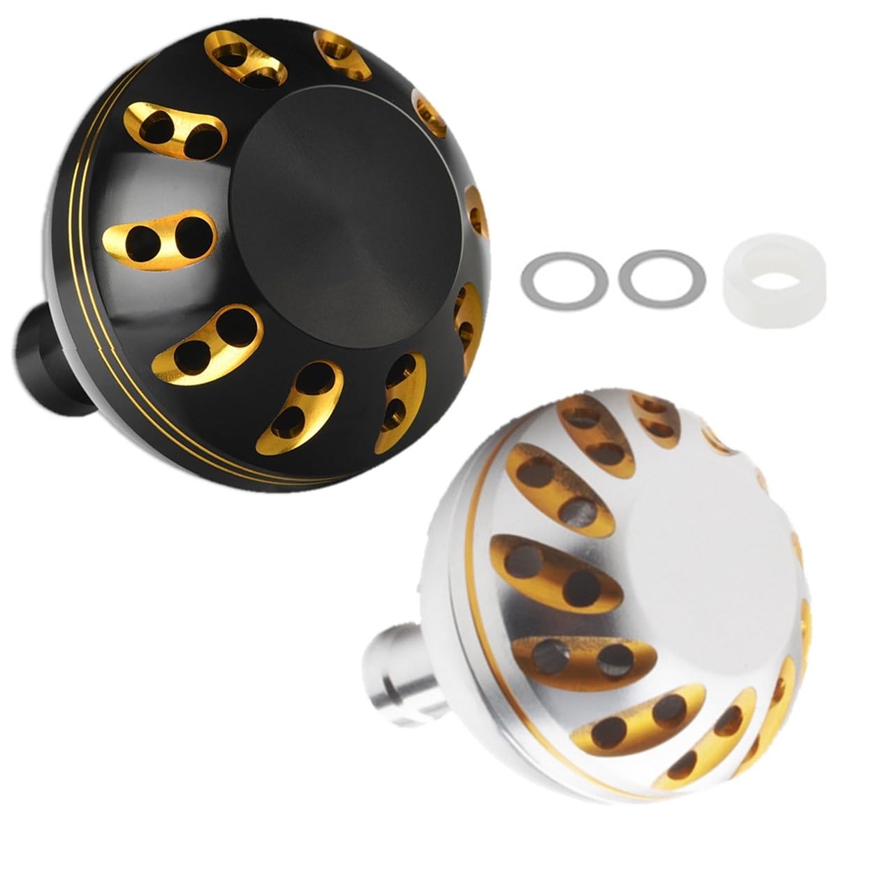 

APAGAI Power Handle Aluminum Round Set of for Shimano A and Daiwa S Spinning Universal 38mm Round Black Gold x Silver Knob, Knob, 2, Reels, Fishing,