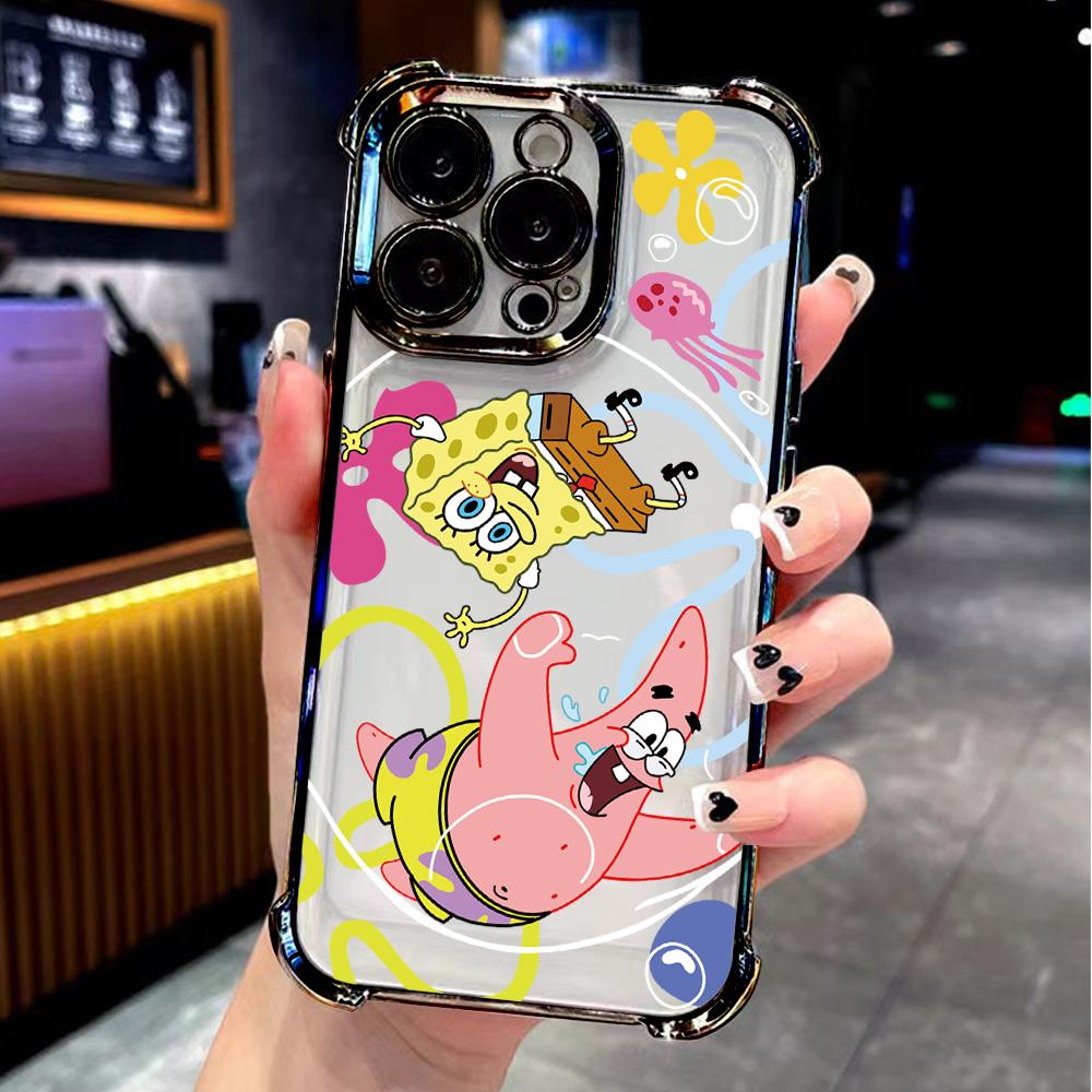 Lovely SpongeBobs New Plating Phone Case For Samsung A36 A16 A06 A35 A55 A25 A26 A05s A15 A54 A34 A24 A14 A05 A13 A73 A53 4G 5G