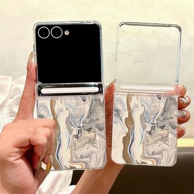 Ink Wash Marble Printed Magnetic Clear Phone Case For Samsung Galaxy Z Flip7 FE Flip6 Flip5 Flip7 6 5 Transparent Hard PC Cover