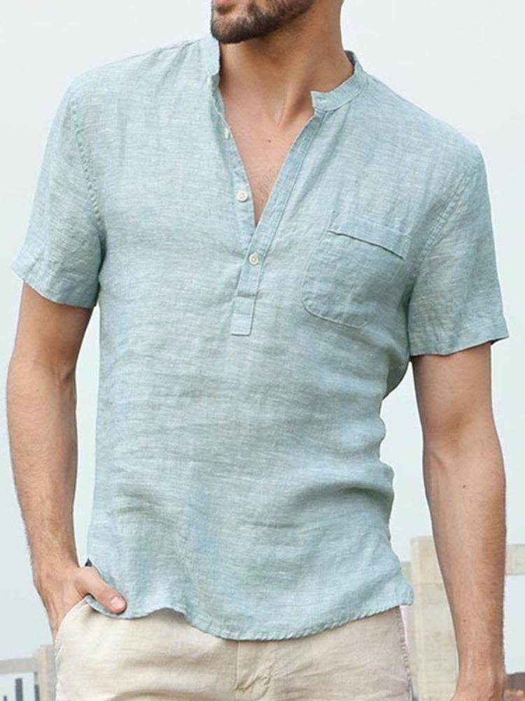 Workwear, Half Collar Polo Shirt, Short Sleeved T-shirt, Men's Loose Collar, Five Quarter Sleeve T-shirt