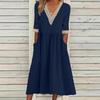 Mote V-hals Stor Størrelse Kort Erm Sommerkjole Kvinner Elegant Løs Kontor Casual A-linje Selskapsblonderkjoler Ensfarget Dame Plissert Hul Bekledning