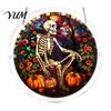 Unique Birthday Gift for Her Halloween Moon Black Cat Suncatcher Jigsaw Puzzle, 2D Acrylic Mystical Feline Window Hanging Tiffany Style Light