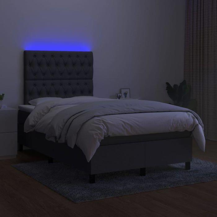 Exklusives Haus - Lattenrost Bett Matratze LED Dunkelgrau 120x190 cm Stoff