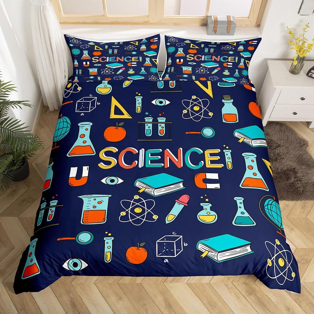 Science Theme Bedding Set Twin Boys Girls Science Formula Print Back To School Duvet Cover Math Chemical Style Comforter Cover