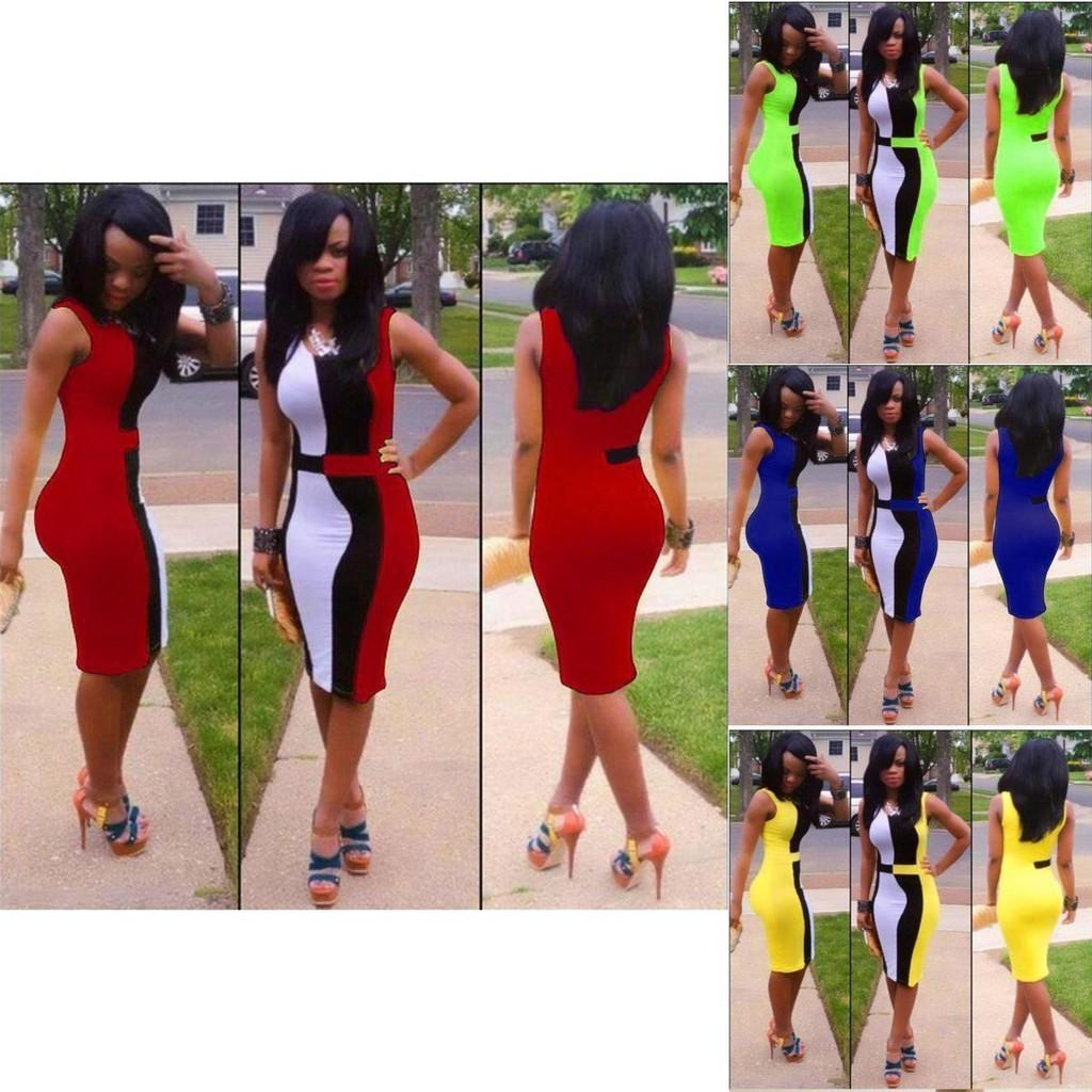 Elegant Colorful Sexy Fashion Bodycon Women Dress Sleeveless Fit Leisure Slim Design