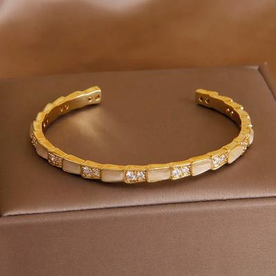 2023 New Design Opal Geometric Open Bangles&bracelets for Women Fashion Brand Jewelry Delicate Zircon Bangles