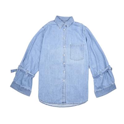 Levis Fashion Casual Simple Solid Color Polo Denim Long Sleeve Shirt Women Shirts Blue 56114-0001