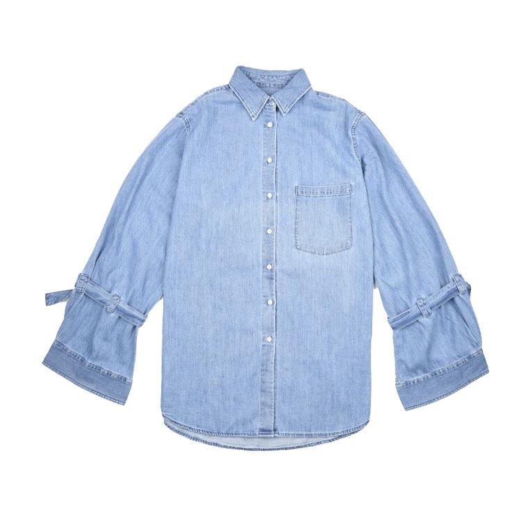 

Levis Мода Повседневный Простой Однотонный Поло Деним Рубашка с Длинным Рукавом Женские рубашки Синий 56114-0001 S