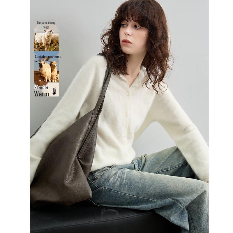 Women s Wool Cashmere Blend Round Neck Sweater L