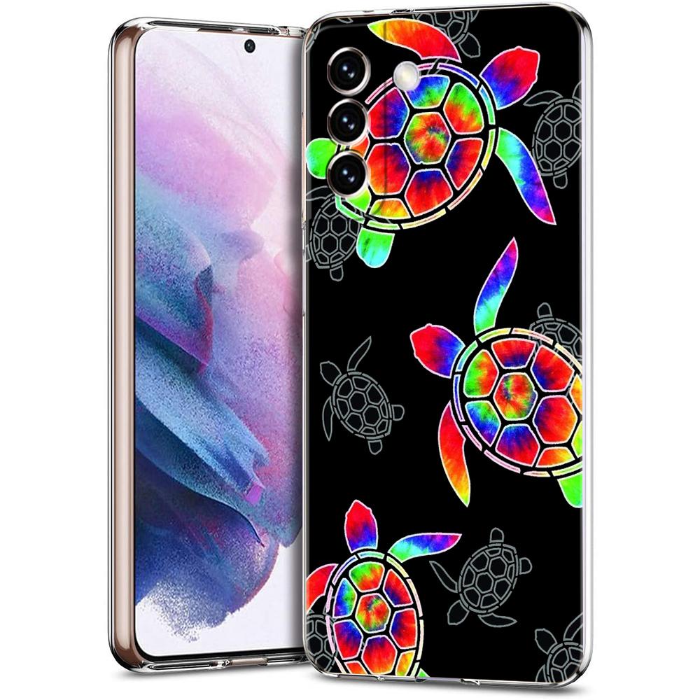 Phone Case For Samsung S24 Ultra S23 FE S22 S20 S21 5G S10 S9 Plus S10E S8 Soft Clear lovely Cartoon sea turtle ocean blue Cover