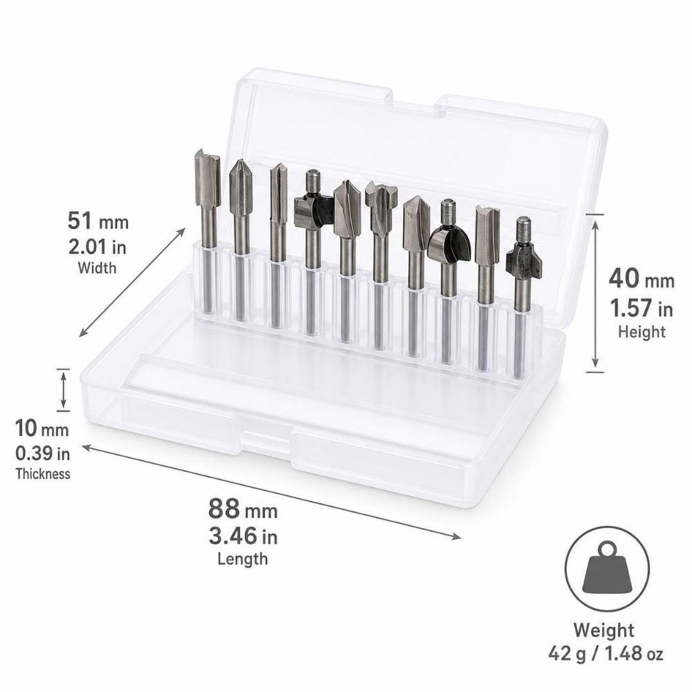 10PCS 1/8" Shank Router Bits Set HSS Material Flush Trim Bit Durable Wood Carving Bit Woodworking