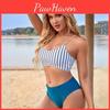 Split Set Triangle Women Bikini Tie Side Gstring Thong Swimsuit Striped Beach Sling Strap Solid Color Pant