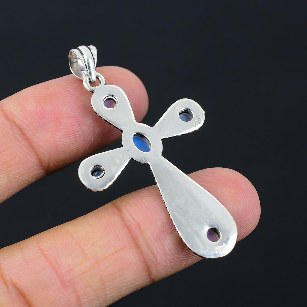 Milky Opal Gemstone Handmade 925 Sterling Silver Gift Cross Pendant 2.10" b2N21